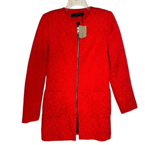 ZARA Women’s Long Line Blazer Size M Lipstick Red Minimalist Contemporary Chic - Picture 1 of 7